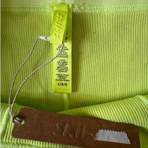 SKIMS Cotton Rib Leggings Neon Yellow High Waisted Loungewear Large NEW - Picture 3 of 3